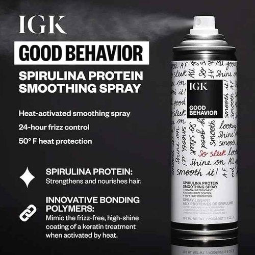 IGK Hair Treatment Full Size Set | Antisocial Dry Hair Mask + Good Behavior Spirulina Spray | Overnight Bond-Building + Keratin Like Smoothing Spray | Set of 2 - New and Improved Scent