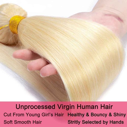 GLSMOSNW Blonde Bundles 613 Straight Human Hair Bundles 24 26 28 Inch Unprocessed Brazilian Virgin Hair Extensions