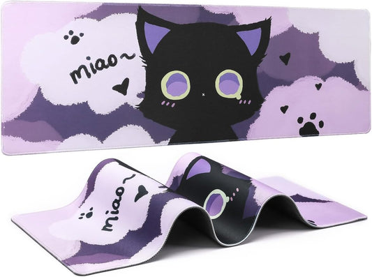 YUNZII Keynovo Gaming Mouse Pad, Large Mouse Pad, Non-Slip 4mm Laptop Gaming Desk Pad for Office and Home(Black cat, 31.49'' x 11.8'')