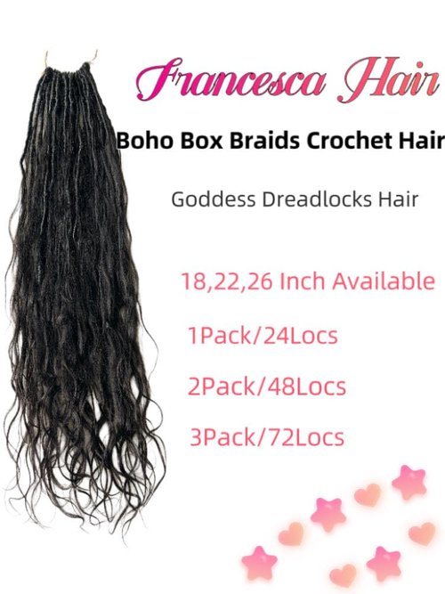 Francesca Hair Pre-looped Crochet Boho Faux Locs with Human Hair body wave Ends Boho Hair Braids Goddess Dreadlocks Hair for Black Women Natural Color 22 Inch (Pack of 1)