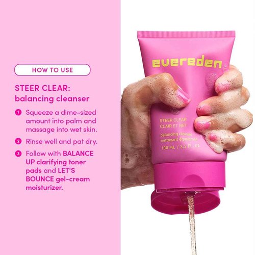 Evereden Preppy Skincare Collection with Triple Green Tea: Teen Skincare Steer Clear Balancing Jelly Cleanser Teen Face Wash, Let's Bounce Gel-Cream Moisturizer, & Balance Up Toner Pads for Face