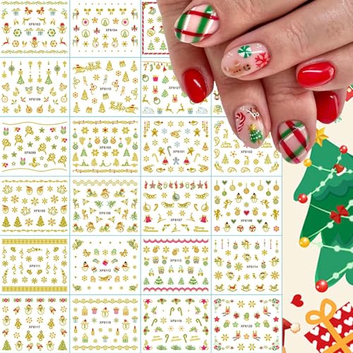 24Sheets Christmas Nail Art Stickers 3D Self-Adhesive Nail Decals Snowflake Santa Claus Elk Snowman Nail Pegatinas U?as Supplies Holiday Nail Art Design Decoration Accessories