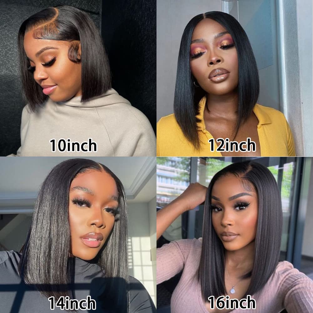 Karlami Bob Wig Human Hair 13X6 Lace Front Wigs Human Hair for Black Women Pre Plucked HD Short Wigs 150% Density Wigs (Natural color 13X6 straight bob, 14 Inch)
