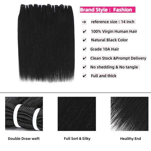 12 inch 14 inch short hair bundles 10A Brazilian Straight Virgin Hair 4 Bundles with Closure Straight Hair 100% Unprocessed Straight Human Hair Extensions 50g/Pcs Natural color