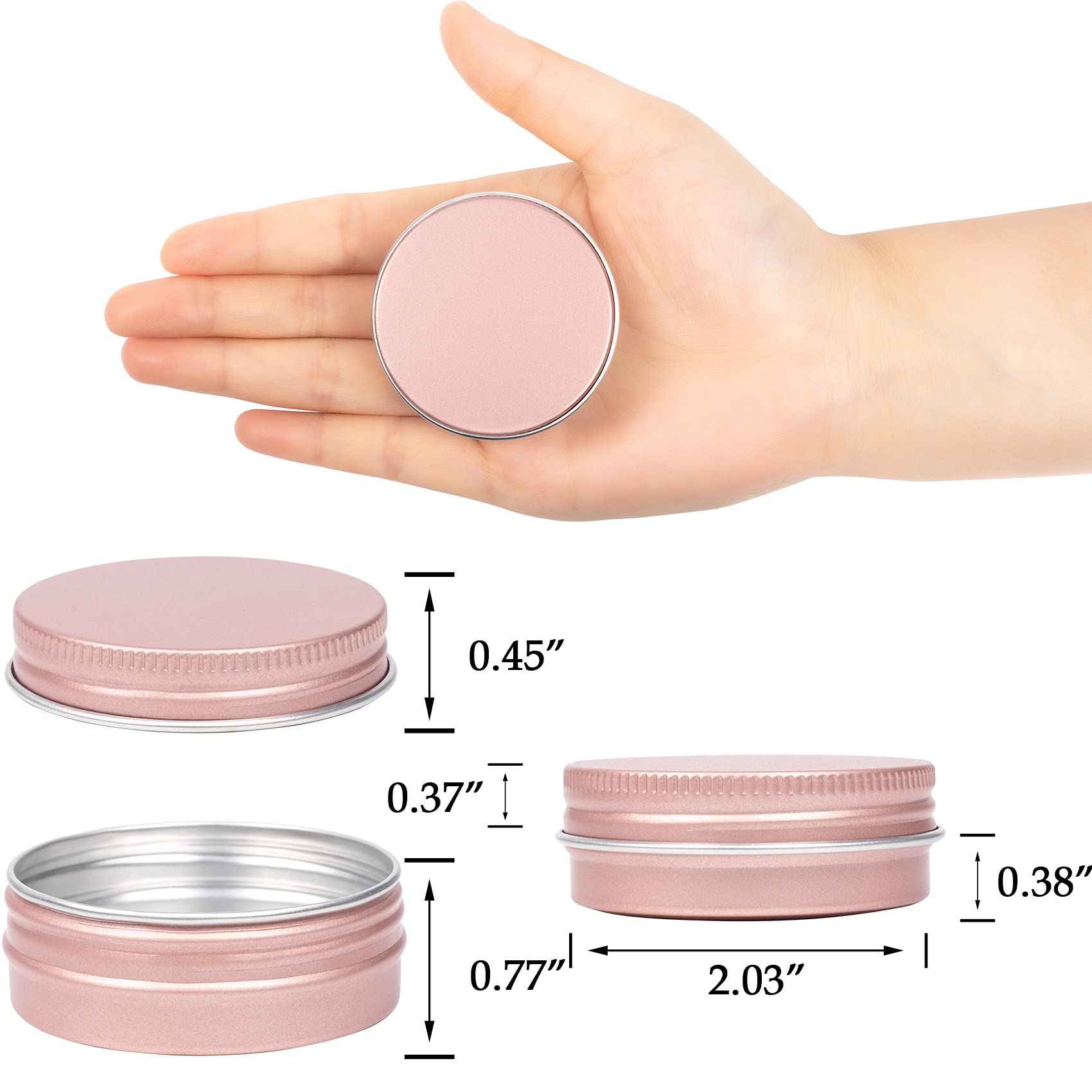 270pcs 1 oz / 30ml Bulk Packaging Screw Top Aluminum Tin Jar with Screw Lid and Blank Labels (Rose Gold)