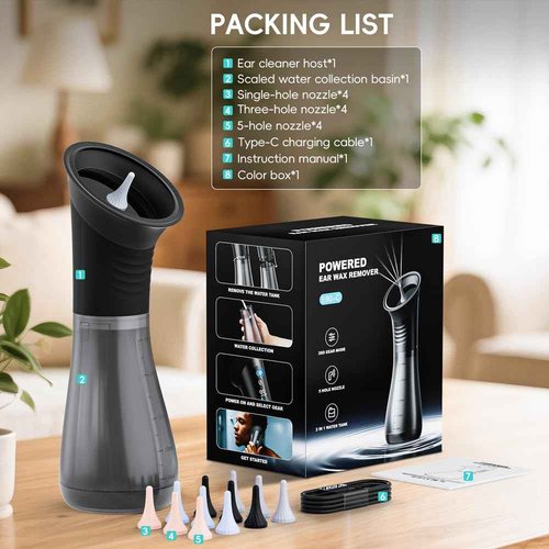 Ear Wax Removal with LED Display, Temodu Electric Ear Cleaner, Rechargeable Earwax Remove Removal Ear Irrigation System, 3 Pressure Modes Ear Cleaning Earwax Removal (12 Disposable Tips)