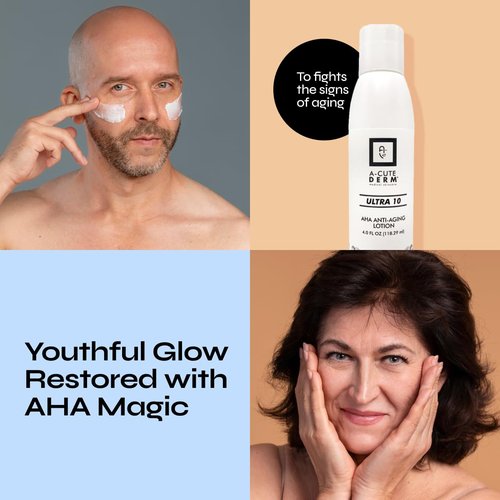 A-Cute Derm Ultra 10 AHA Anti-Aging Lotion for Exfoliation Simple and Effective for Face and Body (4 OZ)