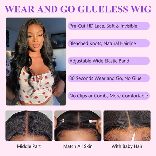 IDHERE 24 Inch 8x5 HD Lace Closure Wigs Human Hair Wear and Go Glueless Human Hair Pre Plucked Pre Cut 180% Density Body Wave Lace Front Wigs Human Hair for Women