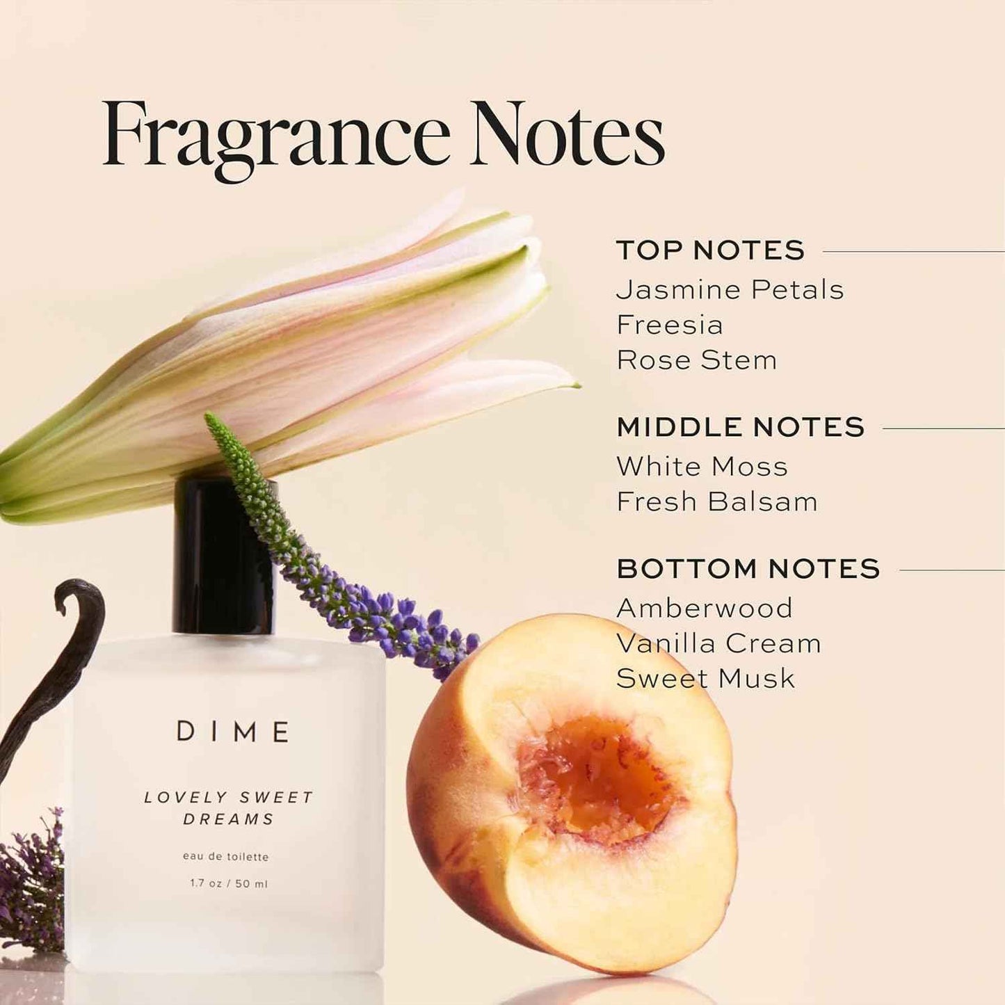 DIME Beauty Perfume Lovely Sweet Dreams, 1.7 oz / 50 ml - Warm Vanilla and Floral Scent, Hypoallergenic, Clean Perfume, Eau de Toilette For Women (Packaging May Vary)