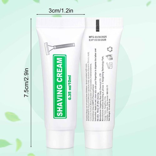 Travel Size Shaving Cream Bulk Pack of 200,Individually Wrapped 10ml/0.35fl oz Mini Disposable Shaving Cream in Bulk 1.2x2.9 inch Travel Size Toiletries Amenities for Guests,Homeless,Charity