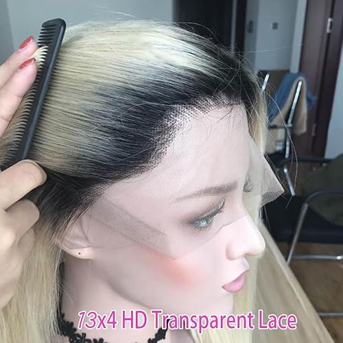 13x4 Hd Blonde Bob Lace Front Wigs Human Hair for Black Women,14" 150% Density Glueless Pre Plucked Ombre Blonde Straight Remy Brazilian Virgin Human Hair Wig with Baby Hair