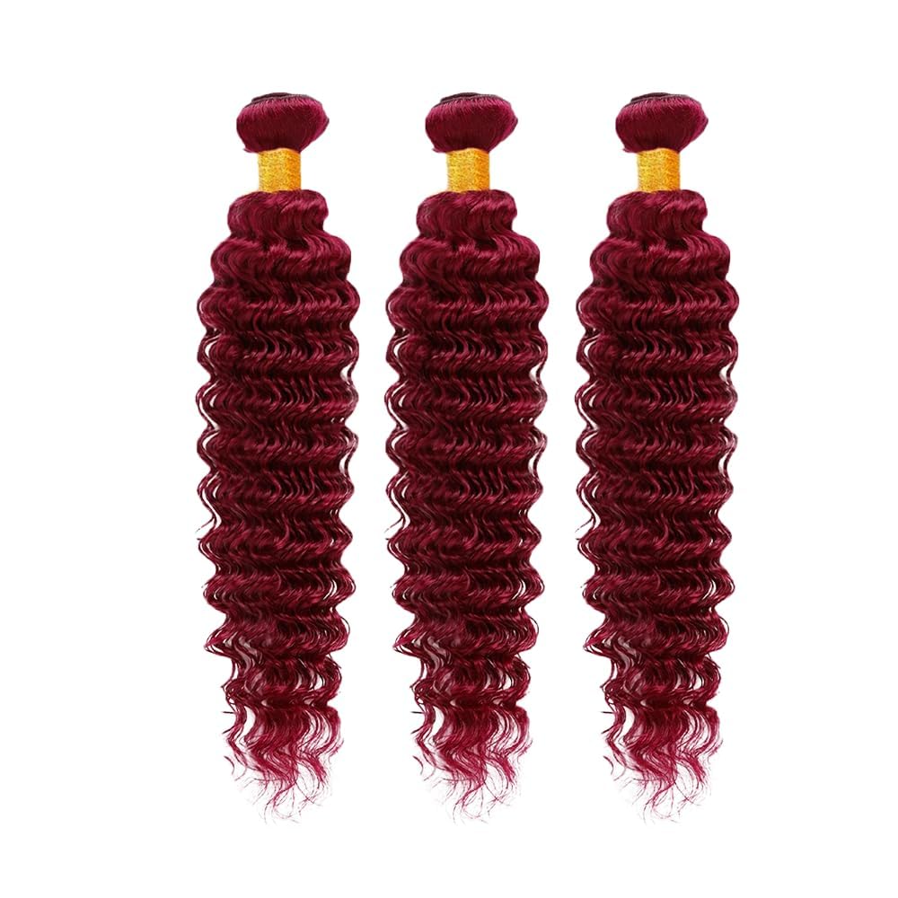 Giginger Bundles Human Hair Burgundy 99J Deep Wave Human Hair Bundles 20 22 24 inch Wine Red Unprocessed Quick Weave Soft Sewn In Hair Extensions for Black Women