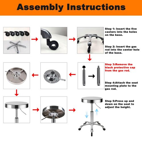 ZHAOYONGLI-End Tables Rolling Stool, Stainless Steel Workbench Stool, Adjustable Swivel Stool， 5 Wheels, Aluminum Alloy Five-Claw Foot，304 Stainless Steel Structure，Holds 460lbs,sHollowWheel