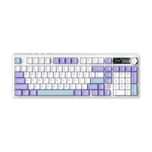 AK980 97Keys Tri-Mode Full Mechanical Keyboard, Gasket-Mounted, Hot-Swappable, 1.14” TFT Smart Display, Bluetooth 5.1/2.4G Wireless/Wired, PBT Keycaps RGB Backlit (Purple, Gift Linear Switch)