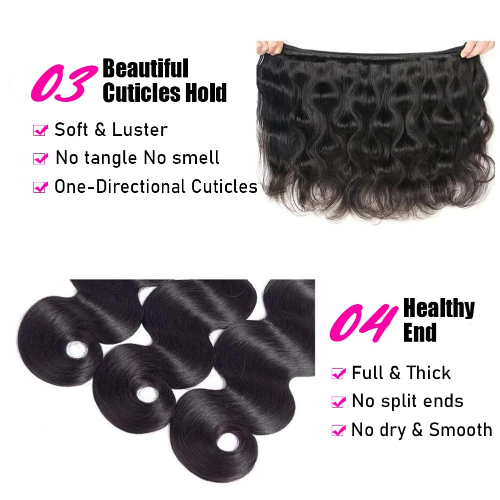 14A Human Hair Bundles Body Wave Bundles Human Hair 22 24 26 Inch 100% Unprocessed Brazilian Virgin Hair Body Wave 3 Bundles Human Hair Extensions for Women Natural Black Quick Weave
