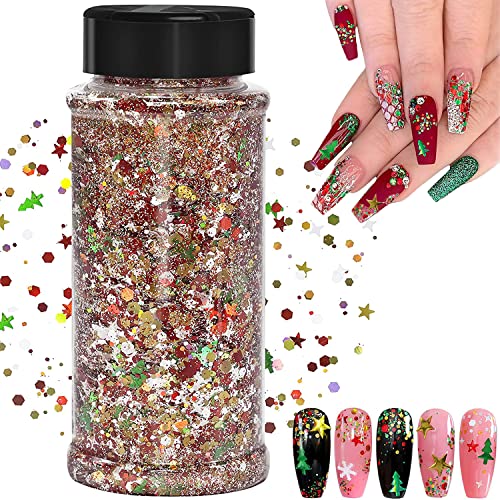 Christmas Nail Art Glitter,100g Cosmetic Craft Glitters for Nails, Face, Make Up, Body,Festival Decor(SD-01
