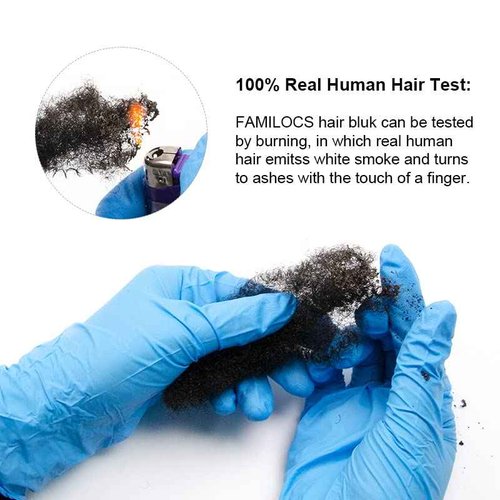 FAMILOCS Tight Afro Kinky Bulk 100 ％ Human Hair for Draedlock Extensions, Repair Locs, Twists and Braids (14 Inch, Natural Black, 5 Bundles with Crochet Needle Set and Rat Tail Comb)