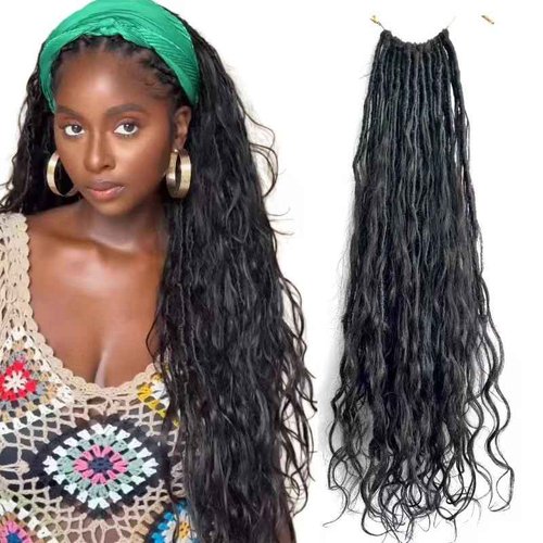 Francesca Hair Pre-looped Crochet Boho Faux Locs with Human Hair body wave Ends Boho Hair Braids Goddess Dreadlocks Hair for Black Women Natural Color 26 Inch (Pack of 1)