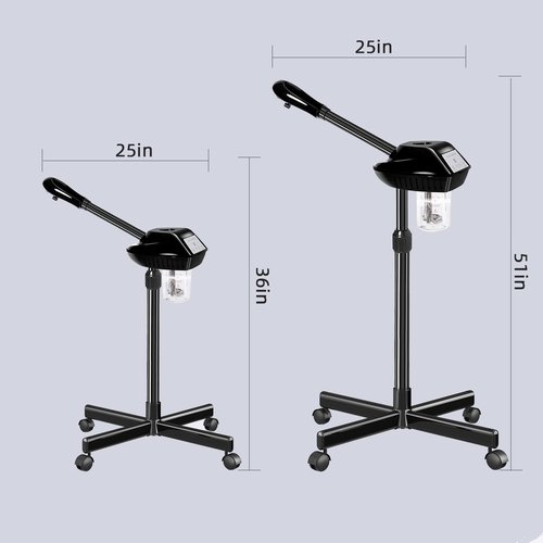 Professional Facial Steamer with More Steam for Deep Cleansing and Hydration, Face Steamer on Wheels with Time Setting, Estheticians Steamer Adjustable Height for Beauty, Spa and Home Use（Black）