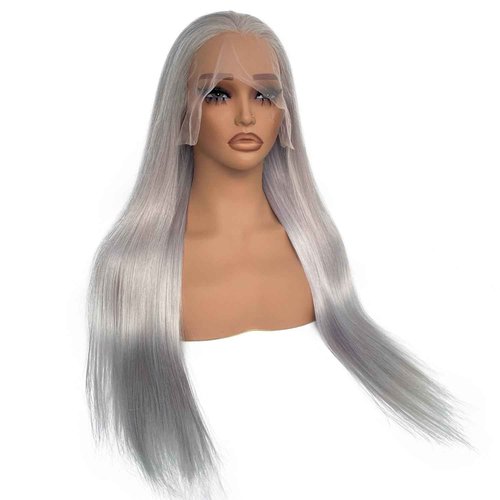 Ubetta 13x6 Grey Lace Front Wigs Human Hair, 24 Inch Silver Gray Glueless Wig Human Hair Pre Plucked HD Lace Front Wigs Silver Grey 180% Density Straight Lace Frontal Wig for Black Women