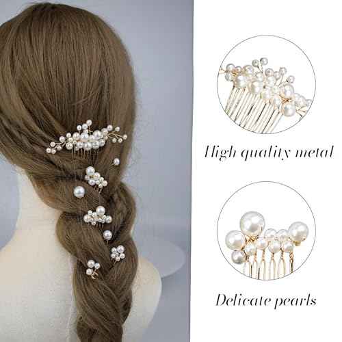 8 Pcs Pearl Hair Combs Set Wedding Bridal Rhinestone Hair Pins for Bridesmaids Brides Flower Girls Hair Accessories