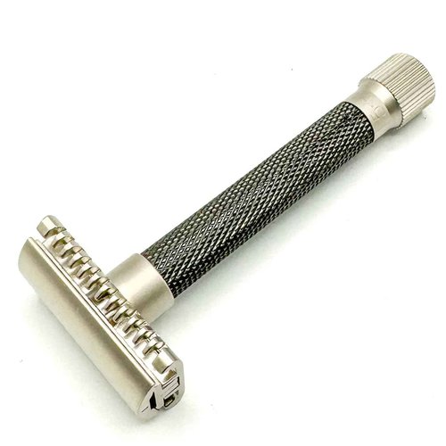 Parker THE VARIANT OPEN COMB - ADJUSTABLE Double Edge Safety Razor, Customize your Shave with a Turn of the Dial from Mild to Aggressive - 5 Blades Included (Graphite Gray)