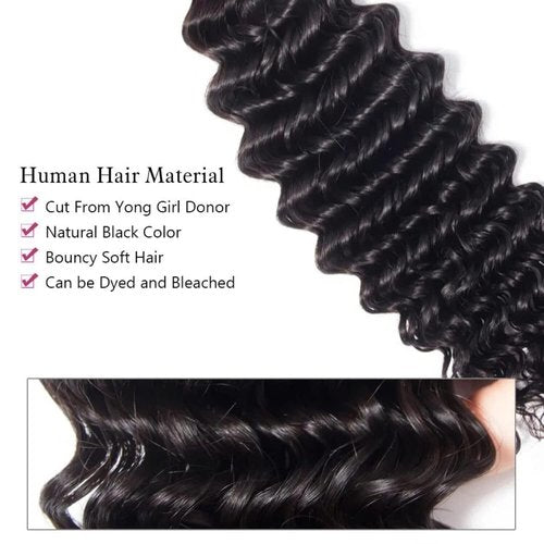 Deep Wave Human Hair Bundles 18 20 22 Inch 12A Brazilia Human Hair Bundles Wet and Wavy Curly Bundles Human Hair Extensions for Women Natural Color