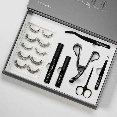WinkClique Starter Kit - Natural Beauty - False Eyelash Complete Kit With Tools and 5 Lash Styles (Collection 01)