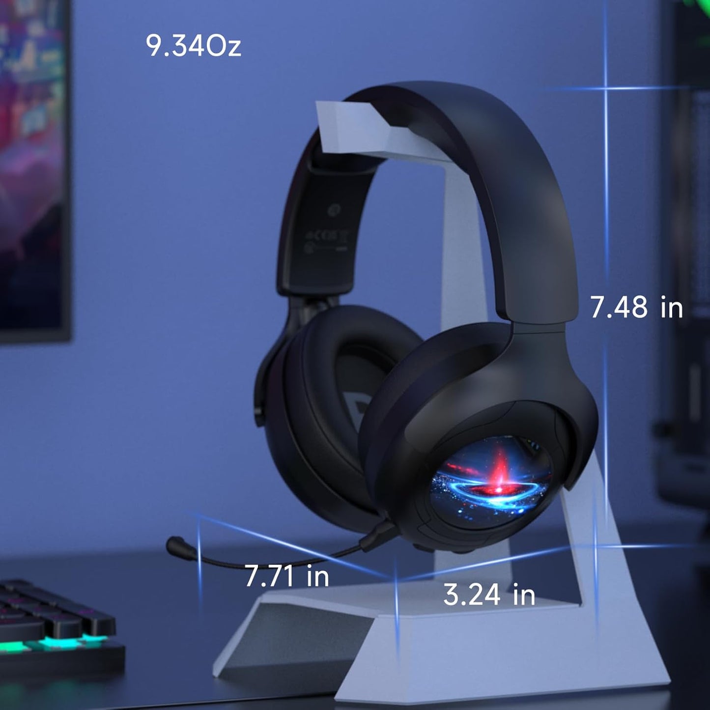 2.4GHz Gaming Headset Wireless for PS5, PS4, PC, Switch, Fortnite/Minecraft/FPS Gamers, Bluetooth 5.3 Gaming Headphones with Noise Canceling Mic, 45H+ Battery, Bass Sound, RGB Light -Black