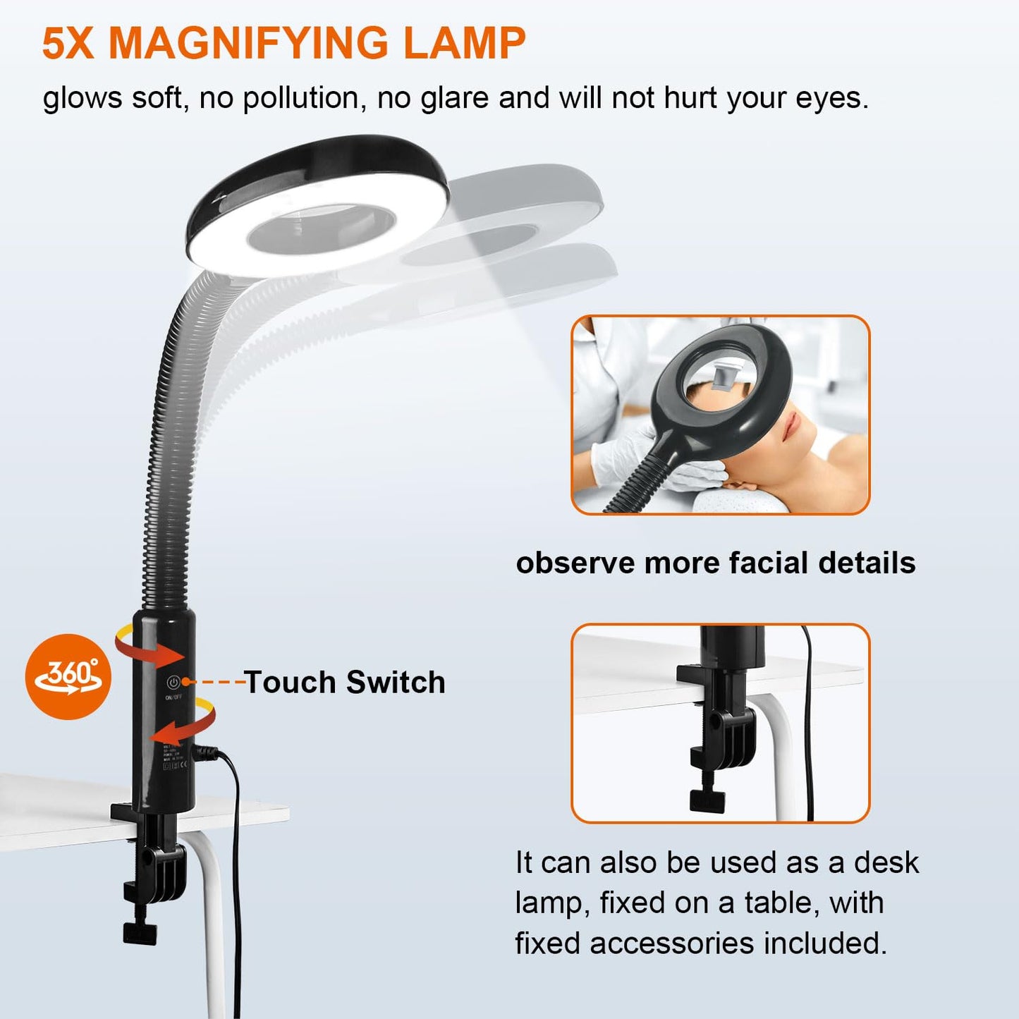 Professional Facial Steamer with 5X Magnifying Lamp, 2 in 1 Facial Steamer Upgrade PTC Heating, Esthetician Steamer Black Face Steamer for Salon Spa Beauty Skin Care (Black)