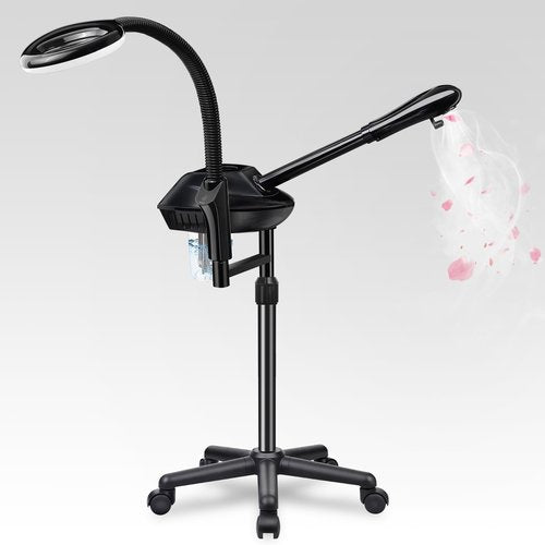 Retain Time Facial Steamer for Ozone Humidifier Atomizer Attach 5× Magnifier and Light, Professional Face Steamer Clean Skin Firming Pores and Moisturizing Suitable for a Beauty, Spa, at Home