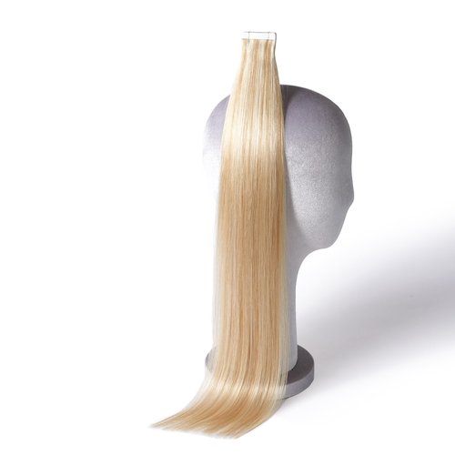 DNE Tape in Hair Extensions Real Human Hair 22 inches 20Pcs/50g/Pack Seamless #27/613 Light Color Straight Invisible Double Sided Tape in Hair Extensions for Women/Girls Can Bleached and Curl