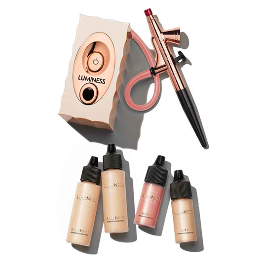 Luminess Air Icon Pro Airbrush System with 4-Piece Foundation Starter Kit, Medium Coverage - Quick, Easy & Long Lasting Application - Includes Silk 4-In-1 Foundation, Highlighter and Blush