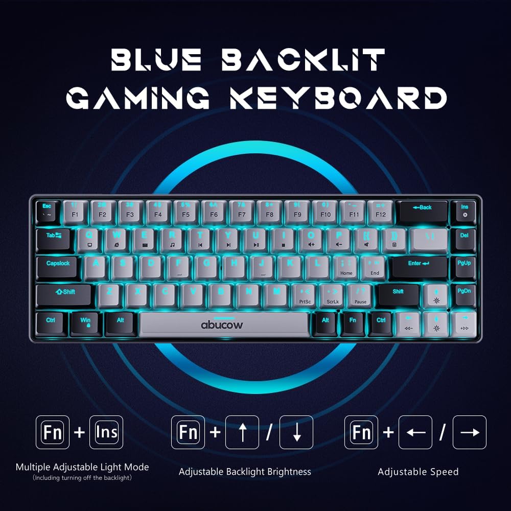 abucow 60% Mechanical Keyboard with Colorful Backlight 68-Key Gaming Keyboard White Red Keycaps - Red Switches for a Premium Typing and Gaming Experience PC Mac (White-Red)