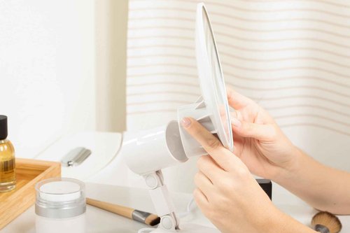 Floxite FL-615-2 15X magnifying mirror with light, Lighted travel makeup mirror with light and magnification, Round, LED, Tabletop, Portable vanity mirror for desk bathroom, electric plug in, personal