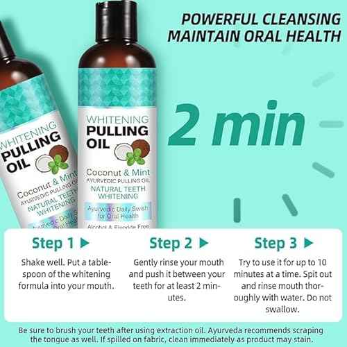 Coconut Oil Pulling for Fresh Breath and Oral Hygiene - Ayurvedic Expert Formulated | Supports Healthy Gums | Natural Teeth Whitening - Includes Tongue Scraper and Measuring Cup - 8 fl. oz