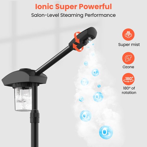 TASALON Ionic Facial Steamer, Professional Face Steamer for Facial, Esthetician Steamer for Face Spa and Salon Beauty, Hot Ionic Mist Face Steamer for Facial Deep Cleaning Skin Care Equipment- Black