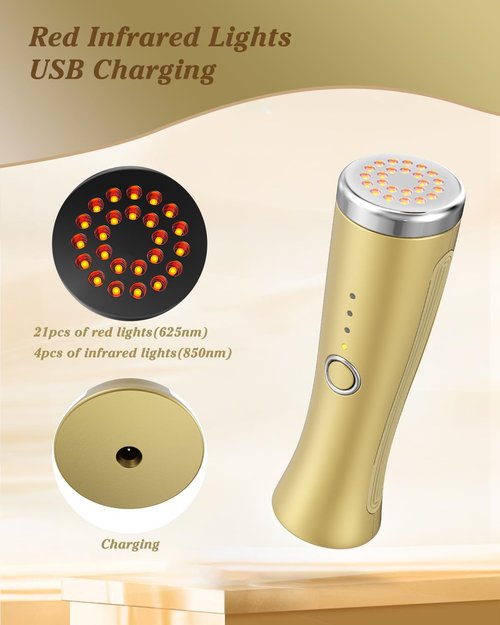 VOFEL Red Light Device Facial and Neck Massager for Skin Tightening, Champagne