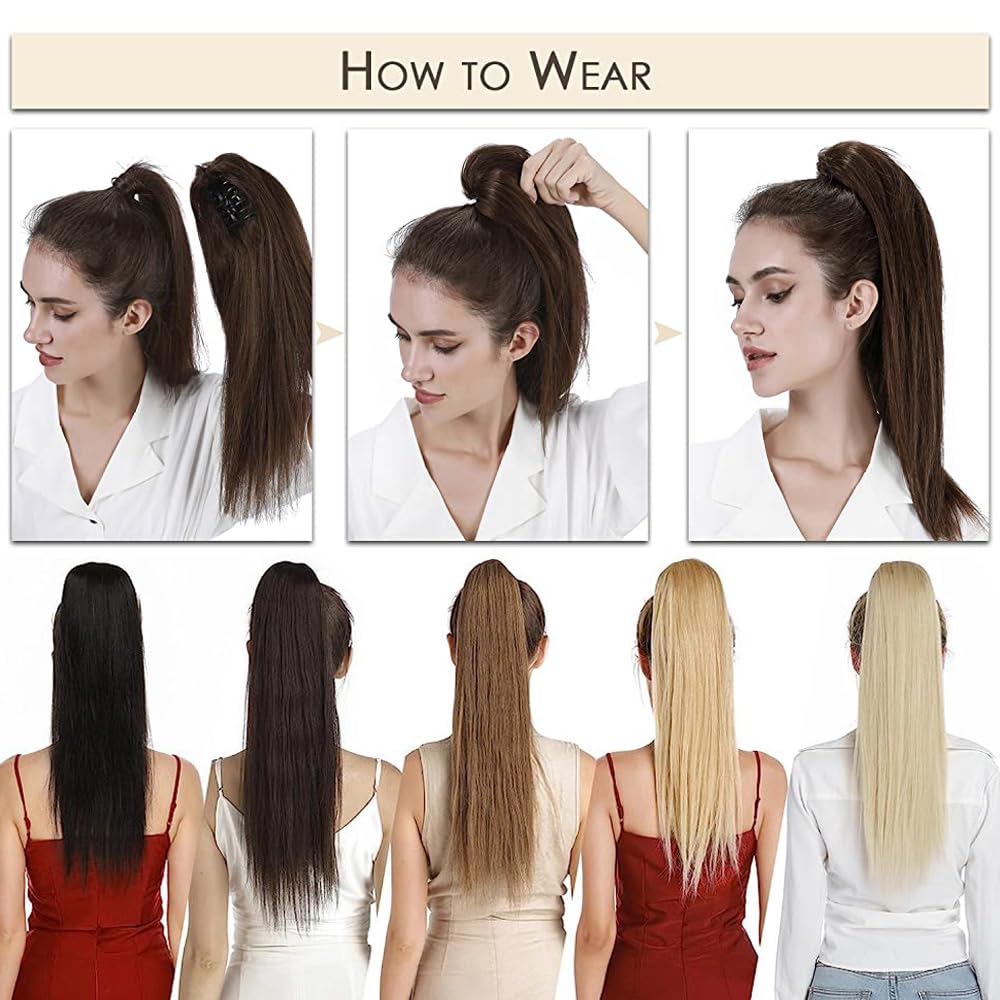 MY-LADY Ponytail Extension Human Hair Claw Clip in Ponytail Hair Extension Straight Pony Tail Hair Extensions Real Human Hair for Women Dark Brown 20 Inch 120g