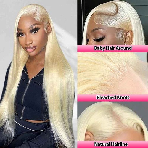 IUPin 32 Inch 613 13x6 Lace Front Wig Human Hair 220% Density Blonde Wig Human Hair Straight 613 HD Lace Frontal Wig Human Hair Transparent HD Lace Pre Plucked for Women