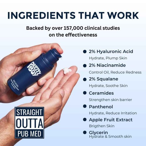 Prettyboy Face Revival Gel Moisturizer For Men - Hydrating Cream That Refreshes Dry Skin, Irritation, & Redness - Supports Anti Aging & Anti Wrinkle - Fragrance Free - 2 Count