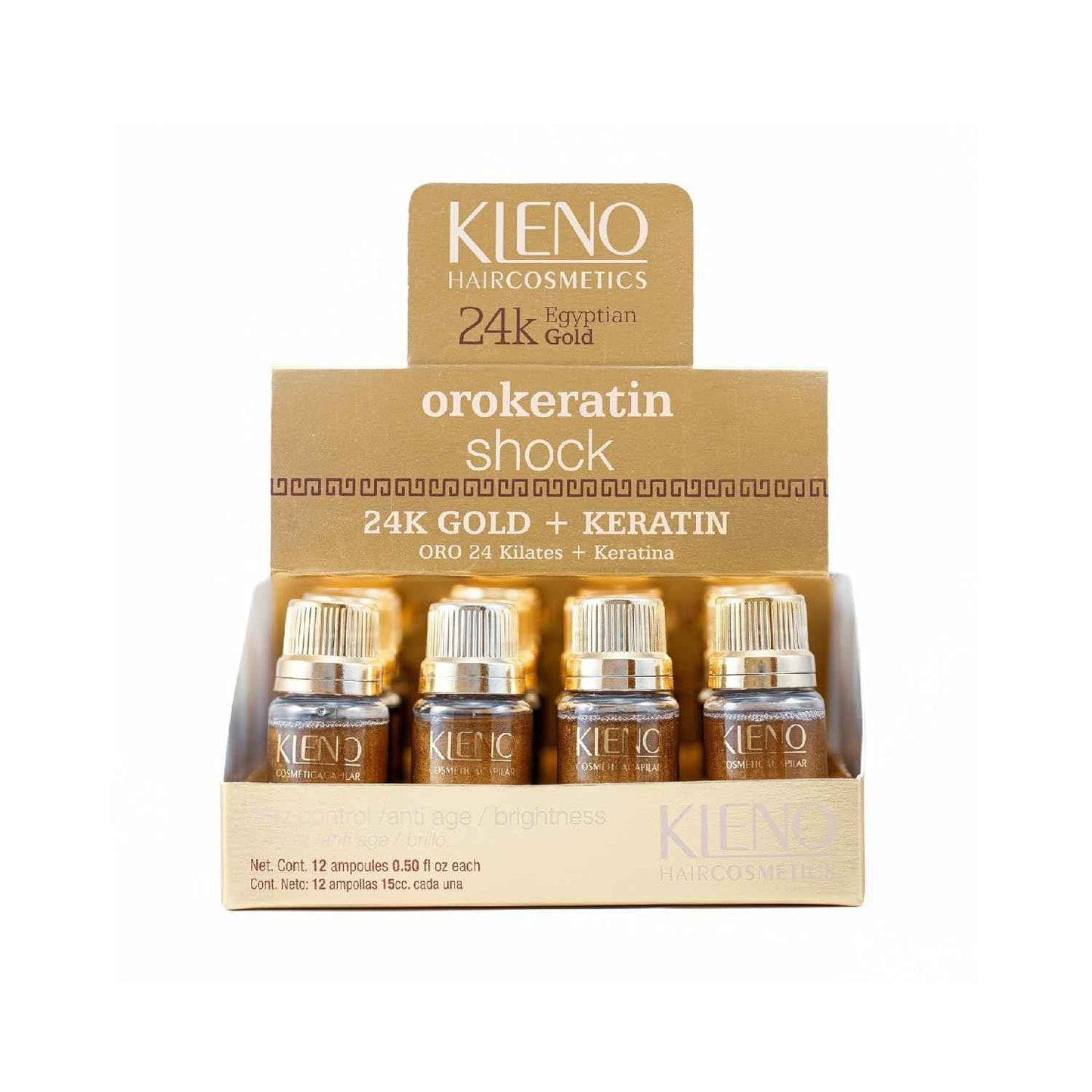 Kleno Shock OroKeratin 24K Gold + Keratin | 12 ampoules 0,50 fl Oz (15cc.)