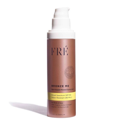 FRÉ BRONZE ME SPF 50, Tinted Mineral Sunscreen for Body & Face with Vitamin C and Niacinamide, Broad Spectrum UVA Protection, Water Resistant, Vegan, Reef Safe, Sun Kissed Tan Glow, 3.38 fl. oz.