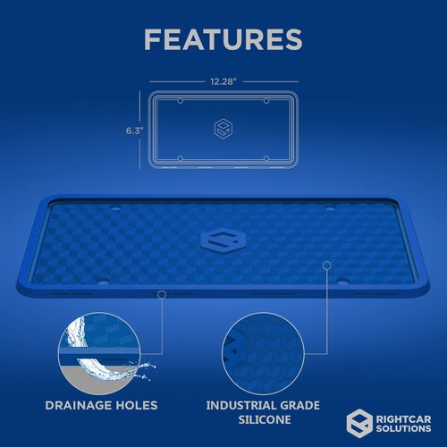 Rightcar Solutions Silicone License Plate Frame | The Original Premium Grade Silicone Car Plate Frame | Rust Proof, Rattle Proof, Weather Proof License Plate Holder (Blue)