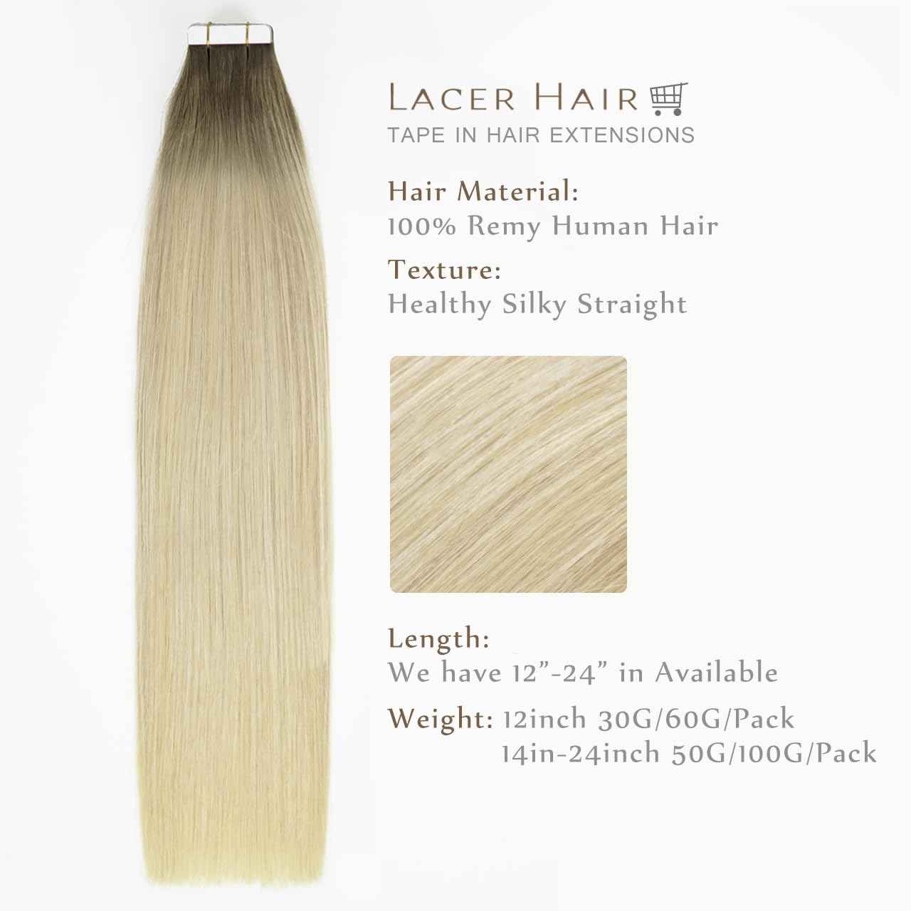 Lacer Natural Tape In Extensions Human Hair Light Ash Brown Roots Light Platinum Blonde Hair Extensions Straight Human Hair Tape In Extensions Skin Weft Tape Extensions Human Hair 16inch 40Pcs 100G