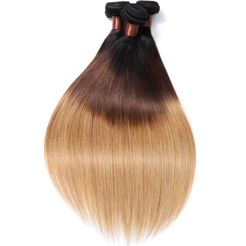BLACKMOON HAIR Brazilian Virgin Ombre Hair Silky Straight Hair Weave One Bundle Unprocessed Virgin Human Hair Extensions T1B/4/27 Mixed Length (28)