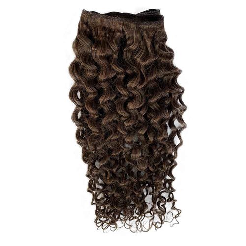 Sew in Hair Extensions Real Human Hair 24 Inch 120G Curly Weft Extensions Real Remy Hair Color #4 Chocolate Brown Deep Wave Hand Tied Weft Hair Extensions Human Hair for Women Wavy Human Hair Bundles