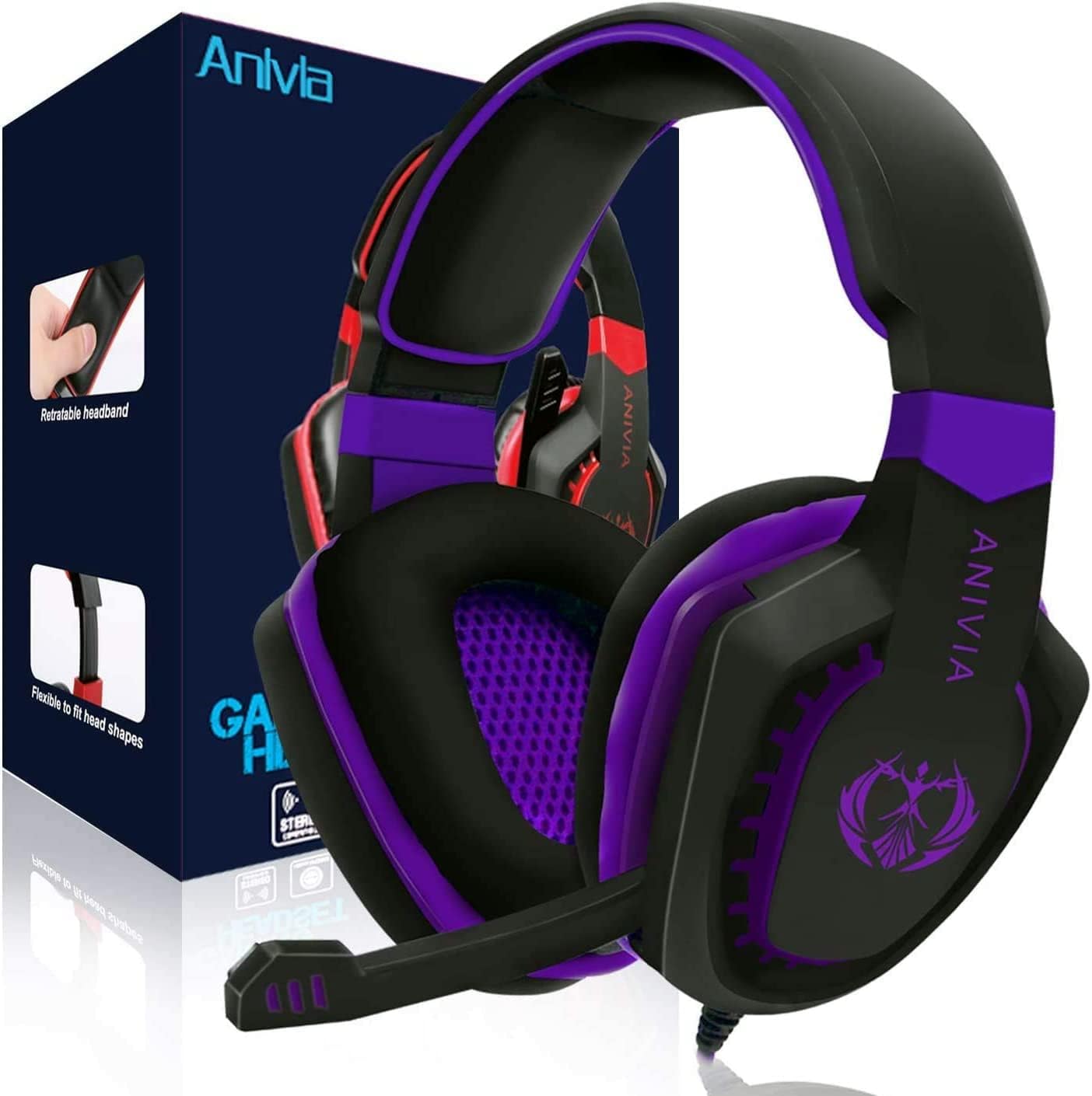 Anivia AH28 Over Ear Headphones Wired Stereo Computer Headsets Gaming Headset with Mic, Bass with Volume Control, Noise Isolating for Multi-Platforms