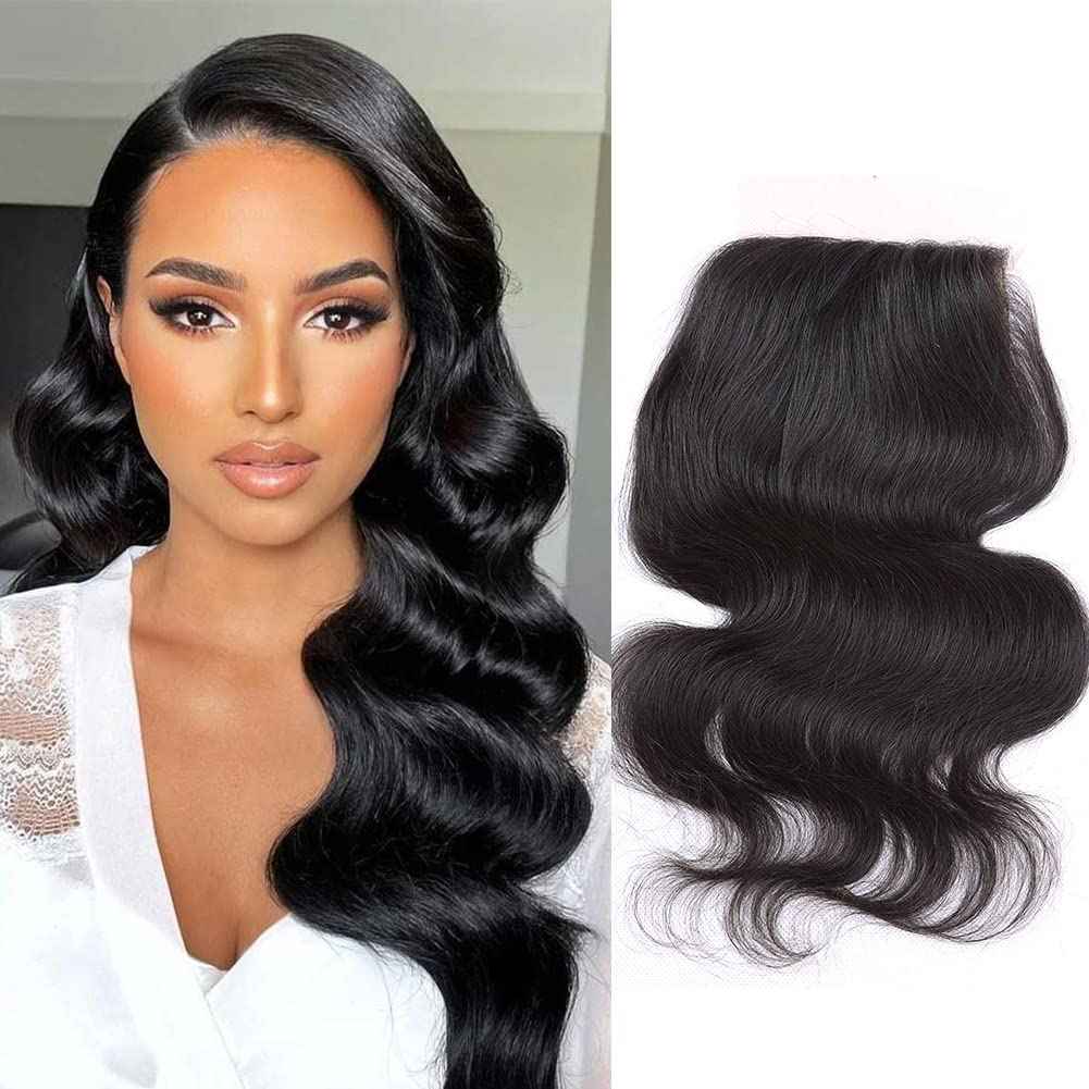Greatremy 10A 14" Silk Base Closure with Baby Hair Body Wave Virgin Hair Closure 4"X4" Free Part Natural Color