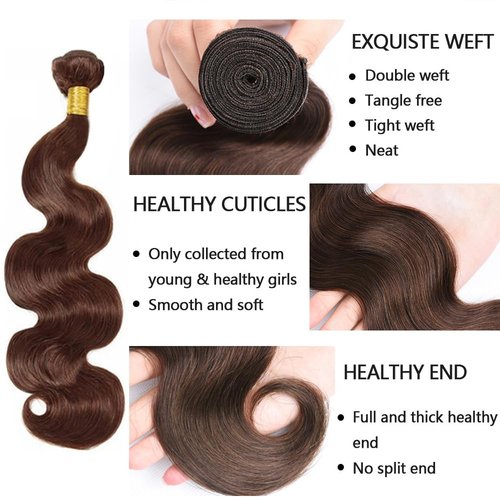 #4 Brown Bundles Human Hair Body Wave Bundles 28 30 32 Inch Human Hair Weave 3 Bundle Unprocessed Brazilian Virgin Hair Dark Brown Body Wave Human Hair Extensions 50 Grams/Bundle